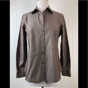 Nina Mclemore Women's Taupe Button Up Top Blouse Sz 4